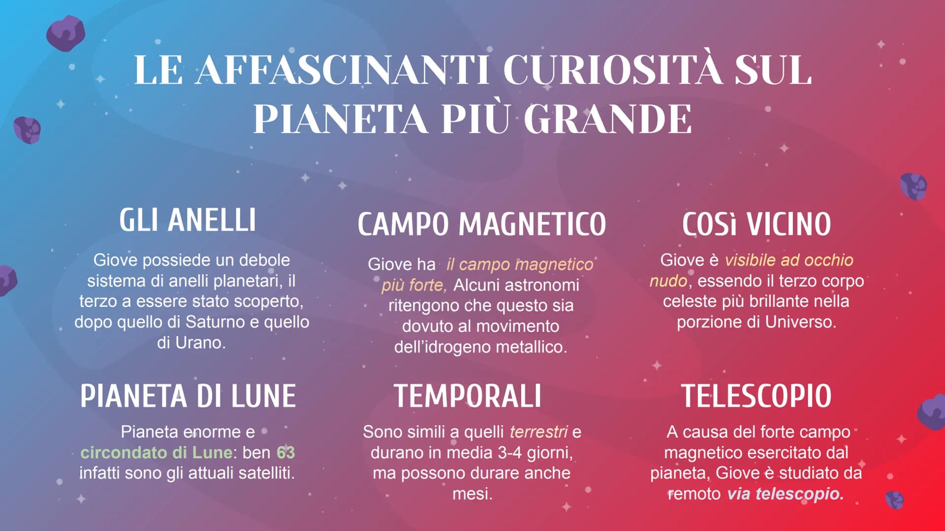 GIOVE
Il più grande pianeta del Sistema solare
Presentazione a cura di:
MATILDE VENTURI IIIG Giove è il quinto pianeta del sistema solare in