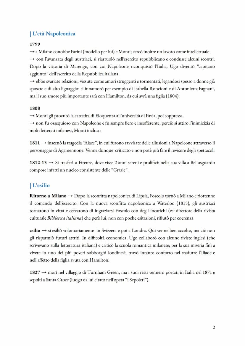 Ugo Foscolo
| Gli anni giovanili e la delusione napoleonica
1778 → Niccolò Foscolo nacque a Zante (una delle Ionie, sottoposta alla repubbli