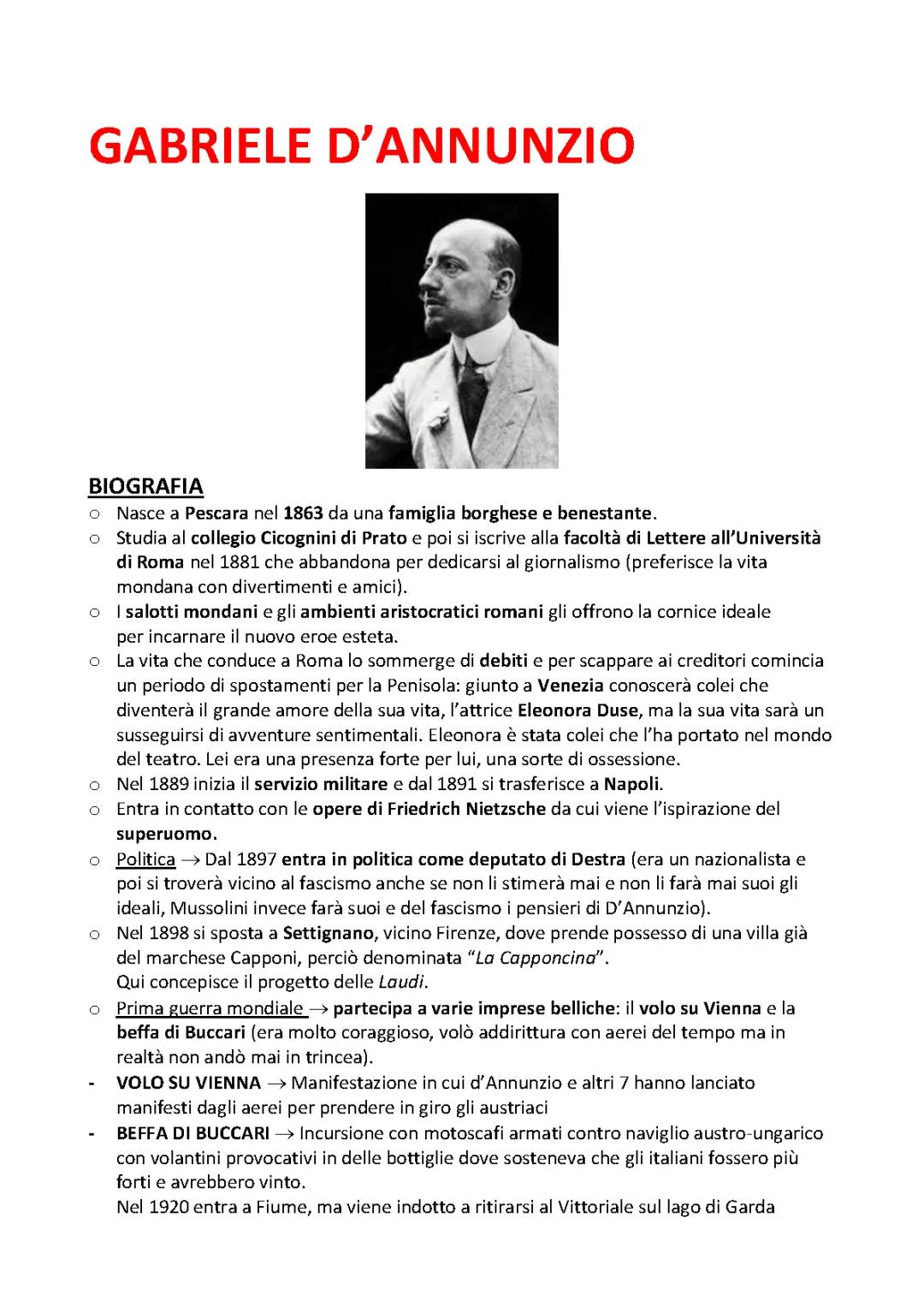 Gabriele D'Annunzio: Vita, Opere e Curiosità in Breve