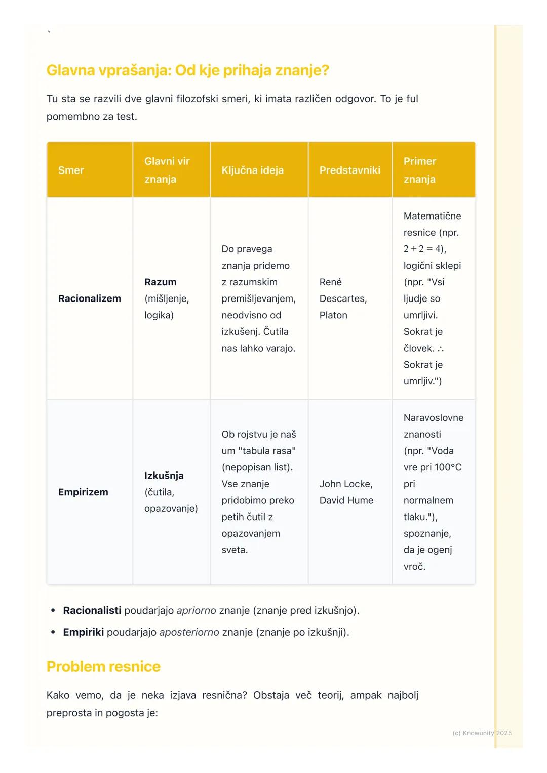 # Epistemologija: Vprašanje o
spoznanju in resnici

Kaj je epistemologija?

To je veja filozofije, ki se ukvarja z znanjem. V bistvu postavl