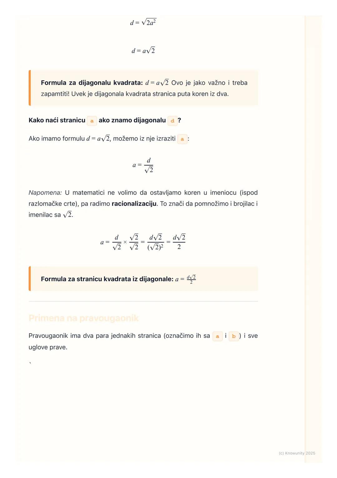 # Primena Pitagorine teoreme u
kvadratu i pravougaoniku

Uvod u primenu teoreme

Pitagorina teorema ($a² + b² = c²$) ne važi samo za apstrak