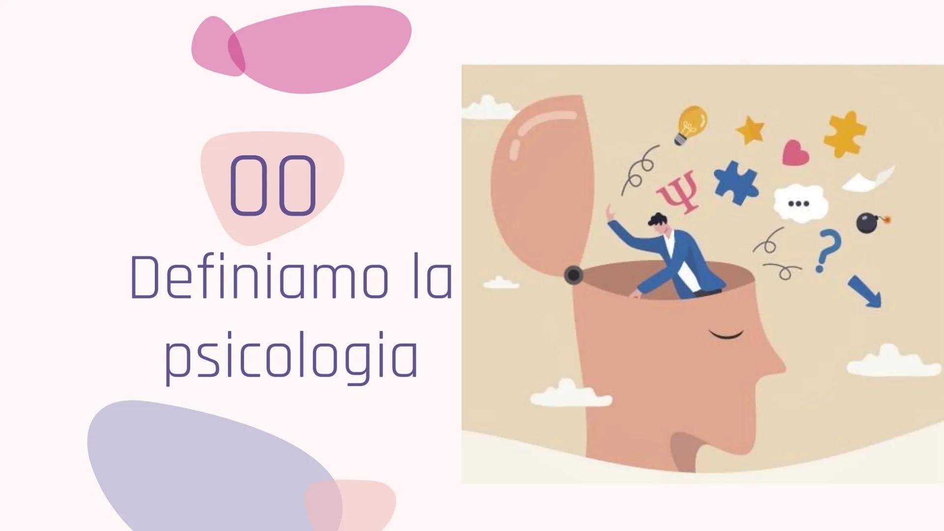 +
gg
+
CHE COSA
STUDIA LA
PSICOLOGIA?
che cosa e come studia la psicologia? 00
Definiamo la
psicologia
Y La psicologia
È una scienza umana d