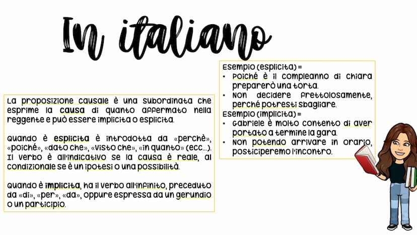 La proposizione
causale
(In italiano, latino e greco) In italiano
La proposizione causale è una subordinata che
esprime la causa di quanto a