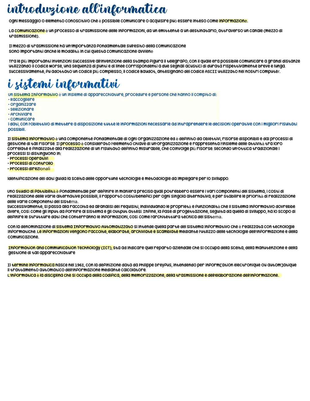 introduzione all'informatica
ogni messaggio o elemento conoscitivo che è possibile comunicare o acquisire può essere inteso come informazion