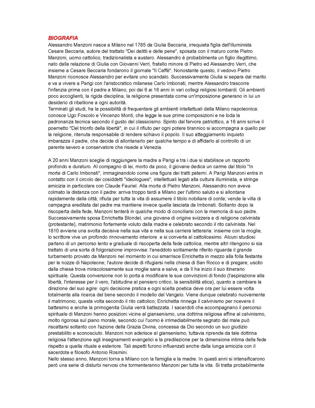 Riassunto Dettagliato su Alessandro Manzoni e le Sue Opere - Guida per la Maturità