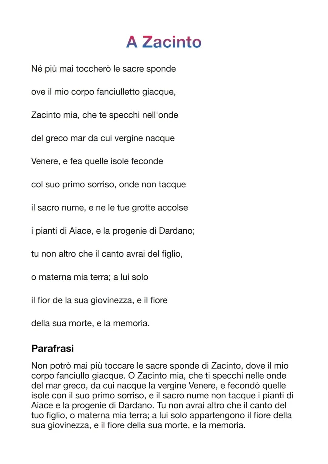 A ZACINTO UGO FOSCOLO
