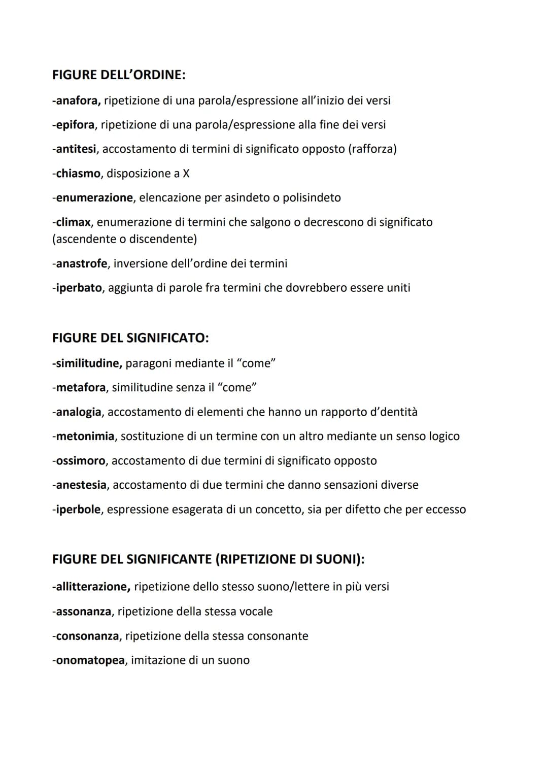 FIGURE DELL'ORDINE:
-anafora, ripetizione di una parola/espressione all'inizio dei versi
-epifora, ripetizione di una parola/espressione all