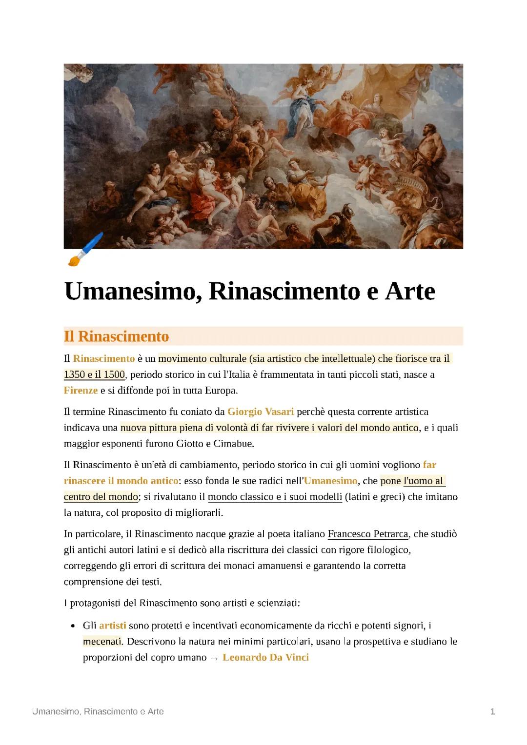 Artisti Rinascimentali e Umanesimo: Riassunto Completo