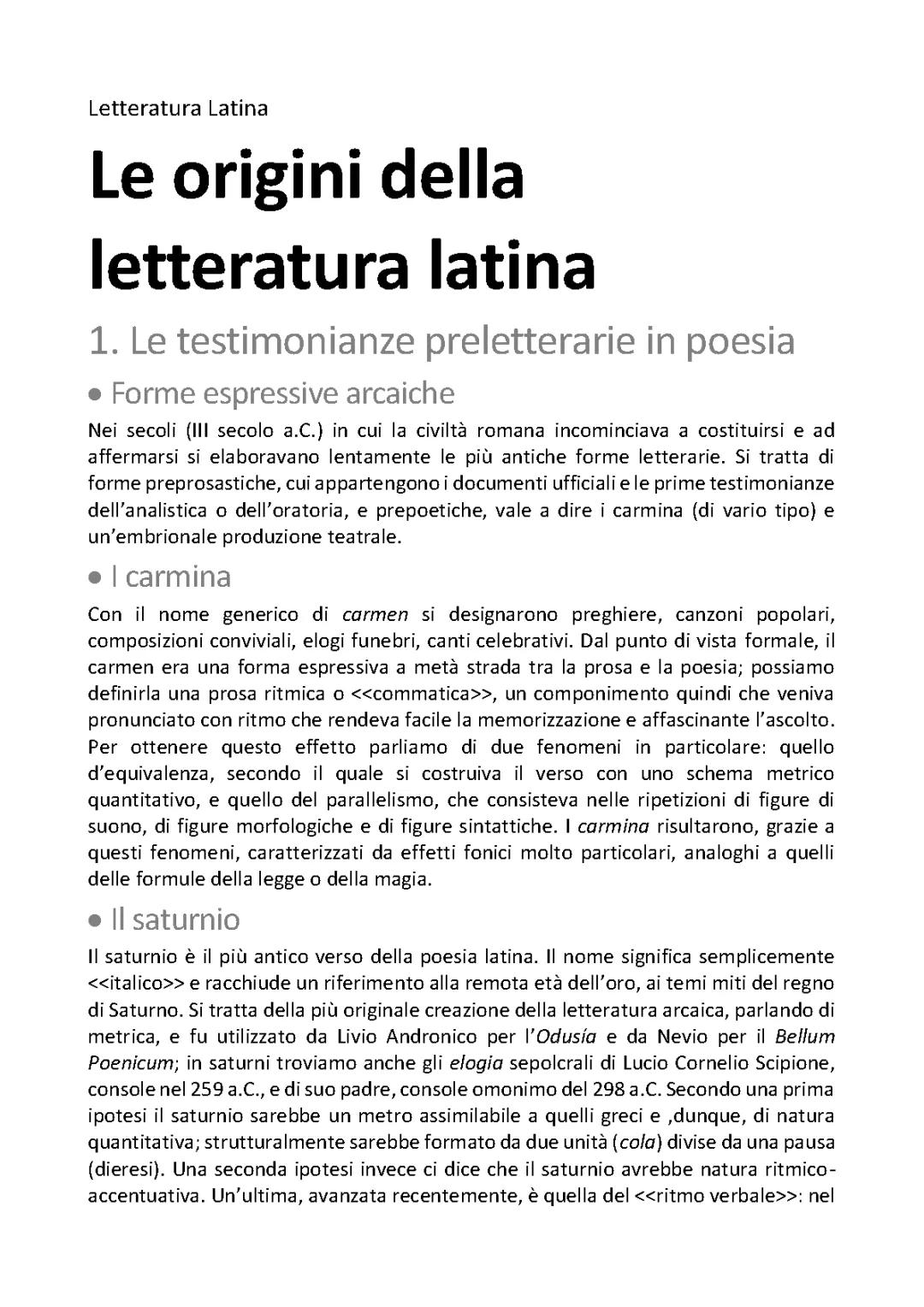 Le origini della letteratura latina riassunto e mappa concettuale - Letteratura latina autori e storia