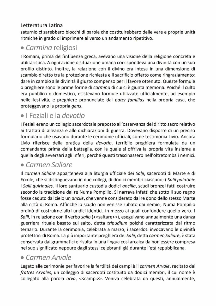 Letteratura Latina
Le origini della
letteratura latina
1. Le testimonianze preletterarie in poesia
• Forme espressive arcaiche
Nei secoli (I