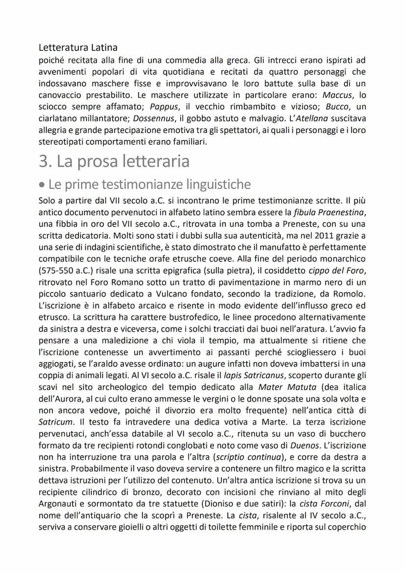 Letteratura Latina
Le origini della
letteratura latina
1. Le testimonianze preletterarie in poesia
• Forme espressive arcaiche
Nei secoli (I