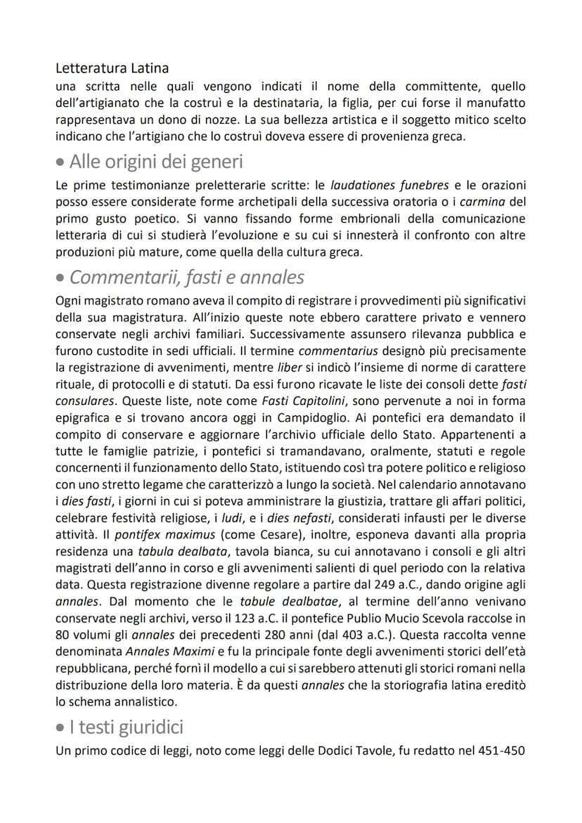 Letteratura Latina
Le origini della
letteratura latina
1. Le testimonianze preletterarie in poesia
• Forme espressive arcaiche
Nei secoli (I