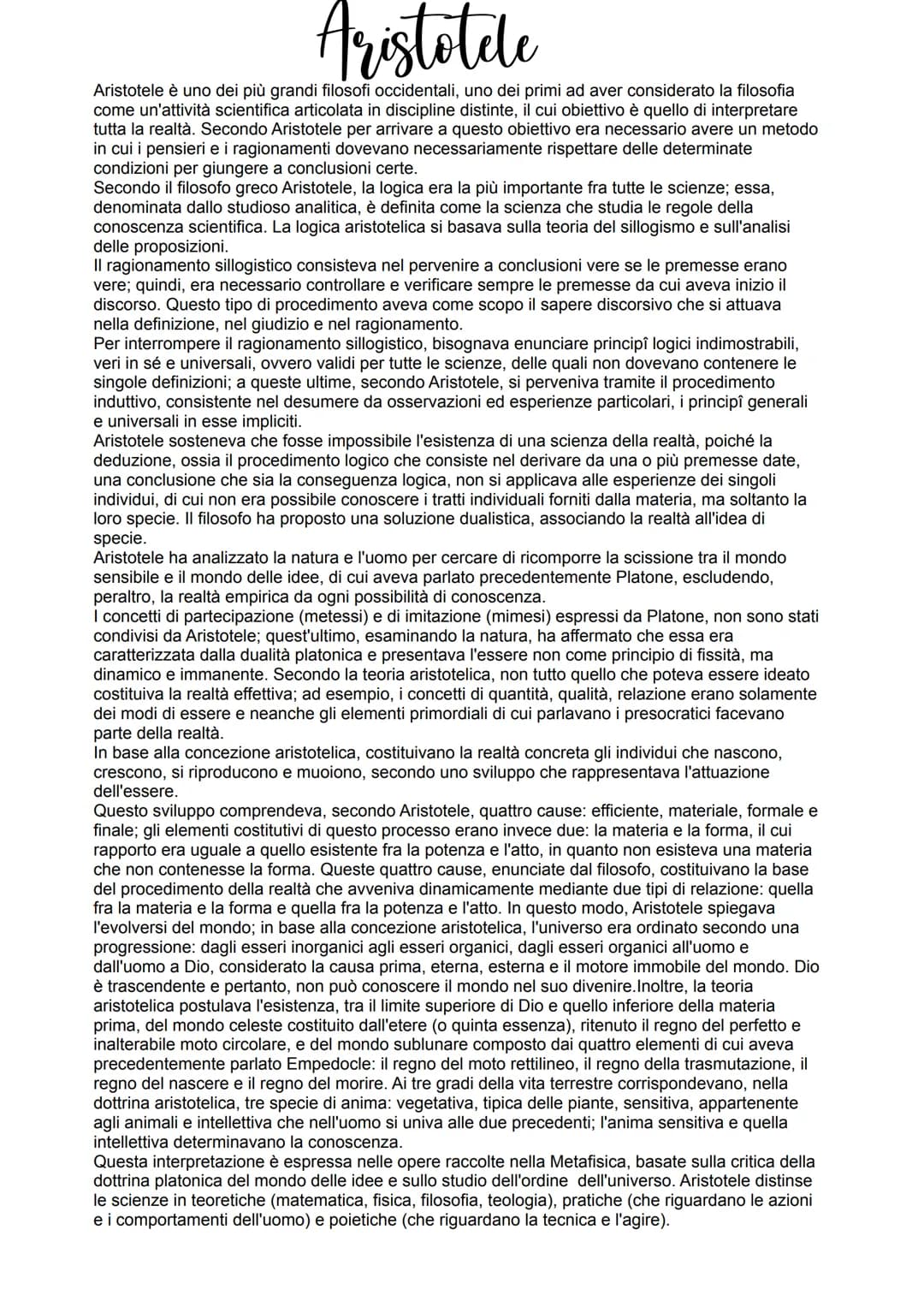 Aristotele
Aristotele è uno dei più grandi filosofi occidentali, uno dei primi ad aver considerato la filosofia
come un'attività scientifica