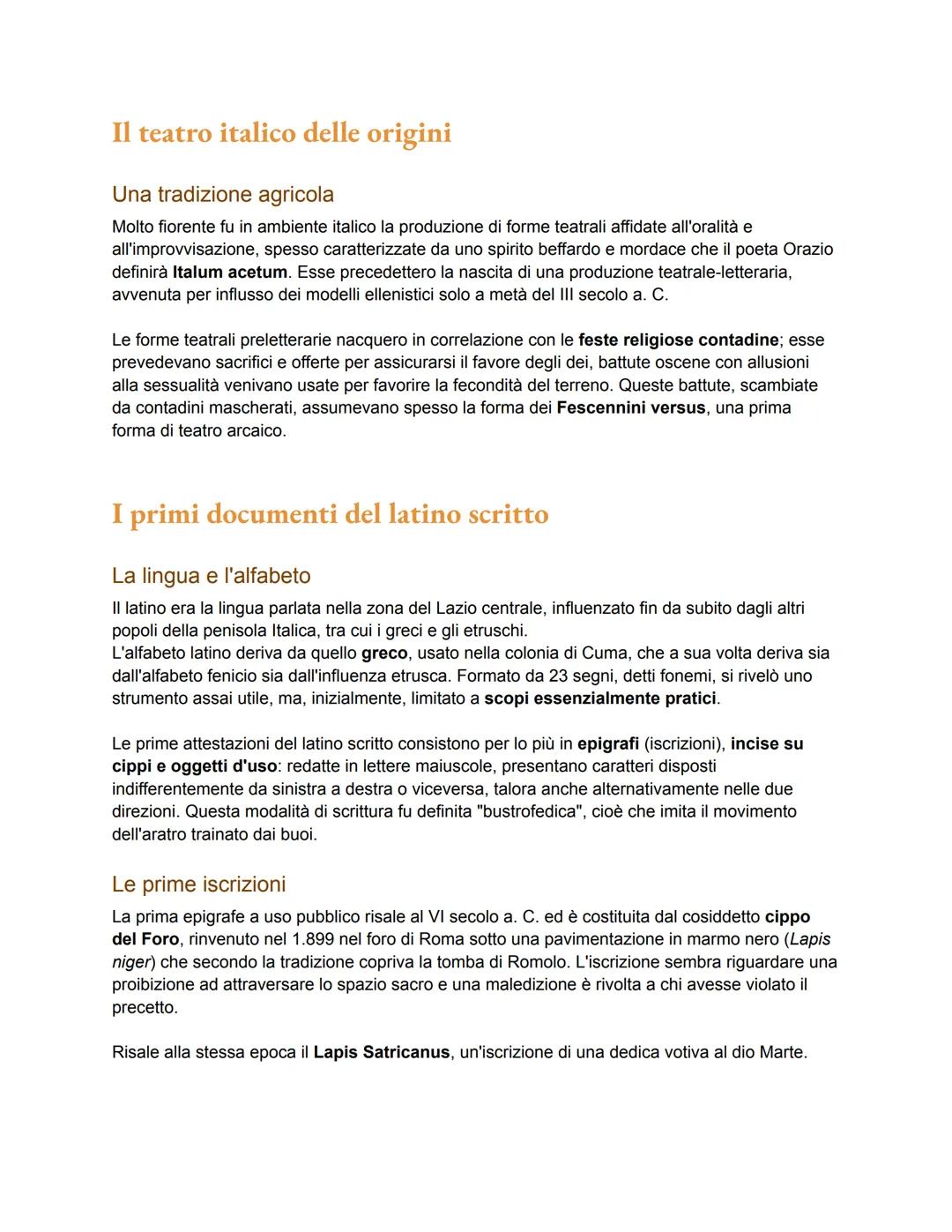 DALL'ORALITÀ ALLA SCRITTURA
Le forme orali preletterarie
Una cultura orale
Tra I'VIII e il III secolo a. C. La civiltà latina ebbe un caratt