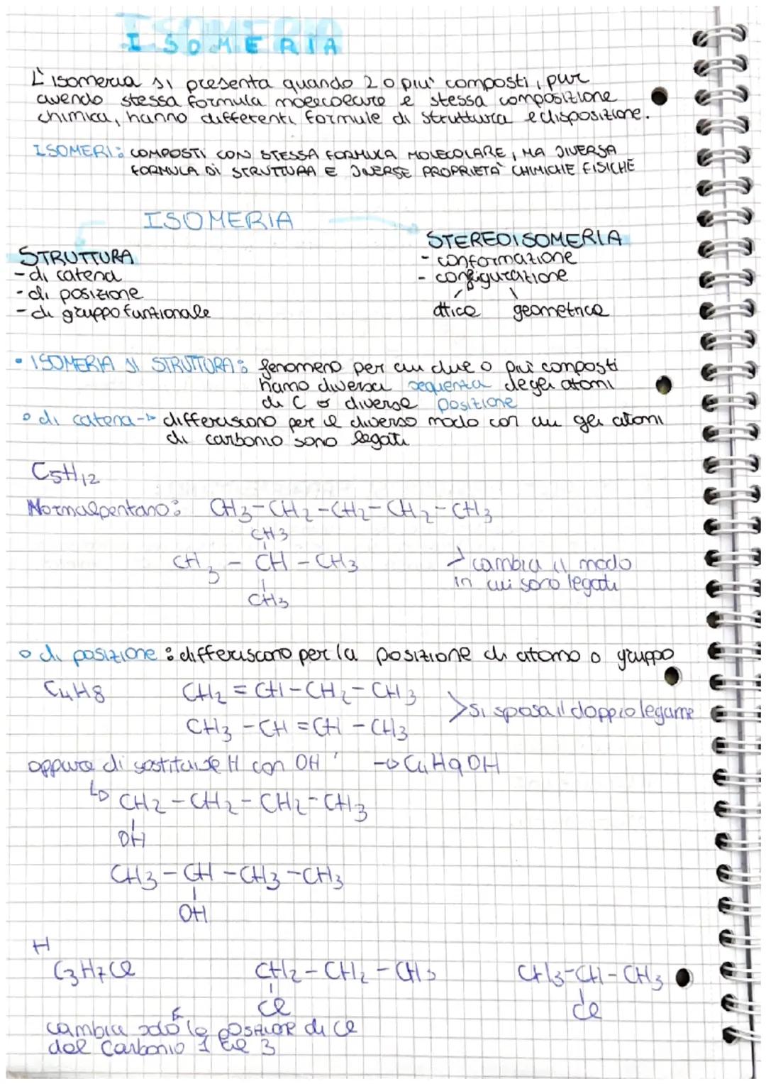 ISOMERIA
Lisomeria si presenta quando 20 piu' composti, pur
avendo stessa formula molecolare è stessa composizione.
chimica, hanno different