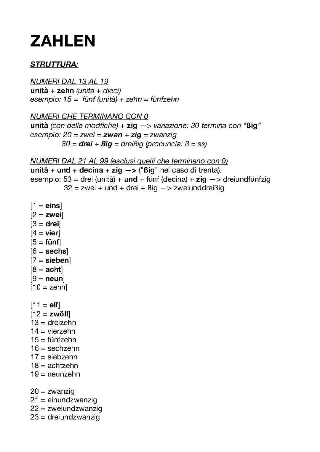 ZAHLEN (DEUTSCH): i numeri in tedesco 
