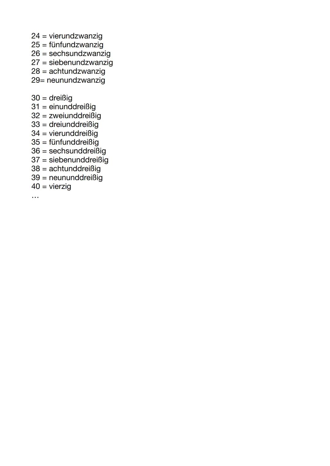 ZAHLEN
STRUTTURA:
NUMERI DAL 13 AL 19
unità + zehn (unità + dieci)
esempio: 15 = fünf (unità) + zehn = fünfzehn
NUMERI CHE TERMINANO CON O
u
