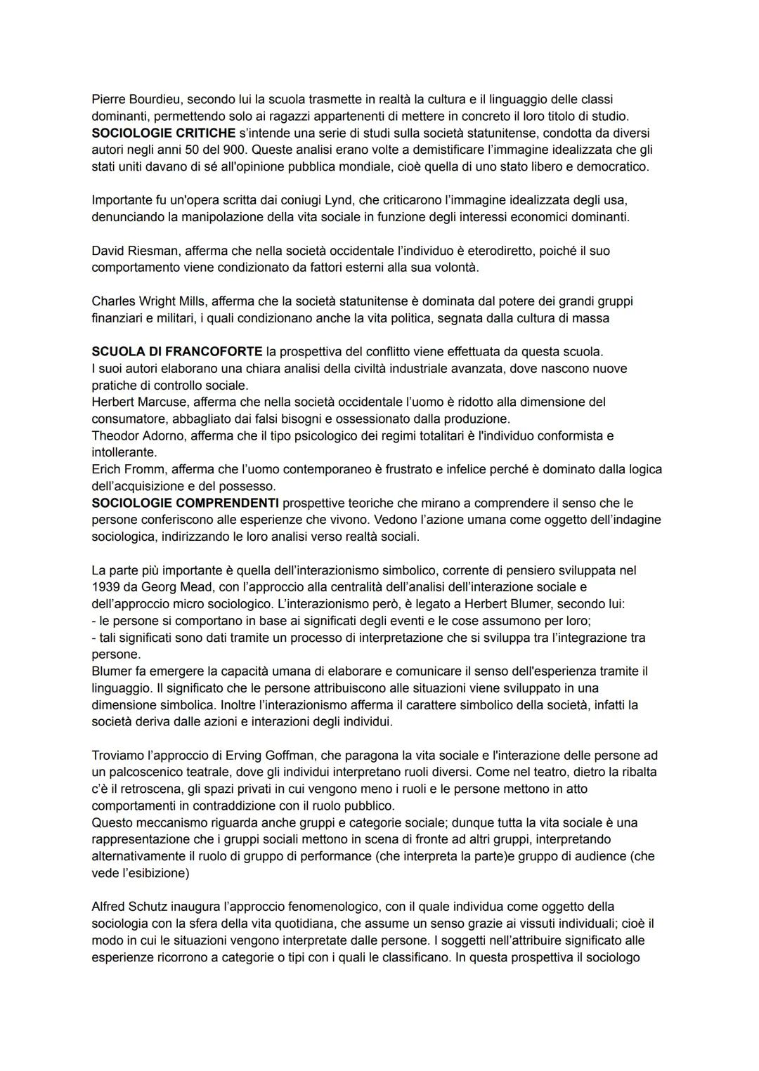 FUNZIONALISMO vede la società come un essere vivente; può essere riassunto come un sistema
costituito da strutture e funzioni con lo scopo d