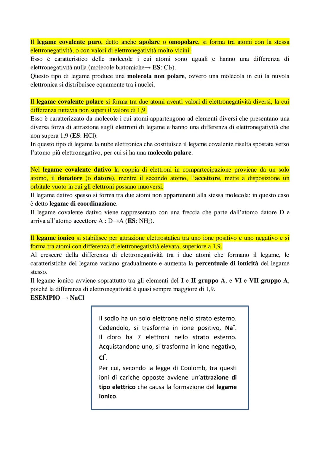 SCIENZE
Il legame chimico è l'interazione che tiene un atomo unito a un altro. Ci sono due tipi di legame:
●
I legami primari, o interatomic