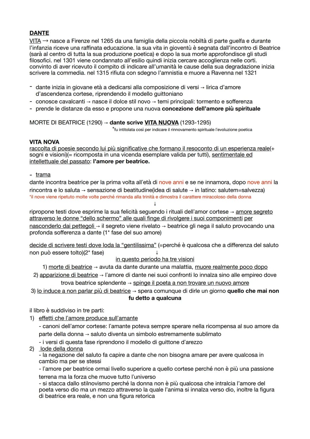 DANTE
VITA → nasce a Firenze nel 1265 da una famiglia della piccola nobiltà di parte guelfa e durante
l'infanzia riceve una raffinata educaz