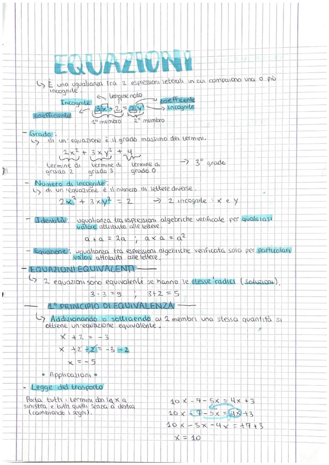 EQUAZIONI
Euna uguallanza Fra 2 espressioni leterali in cur compaiono una o più
Incognite
← termine noto
Incognite
4 3x + 2 = 24
coefficient