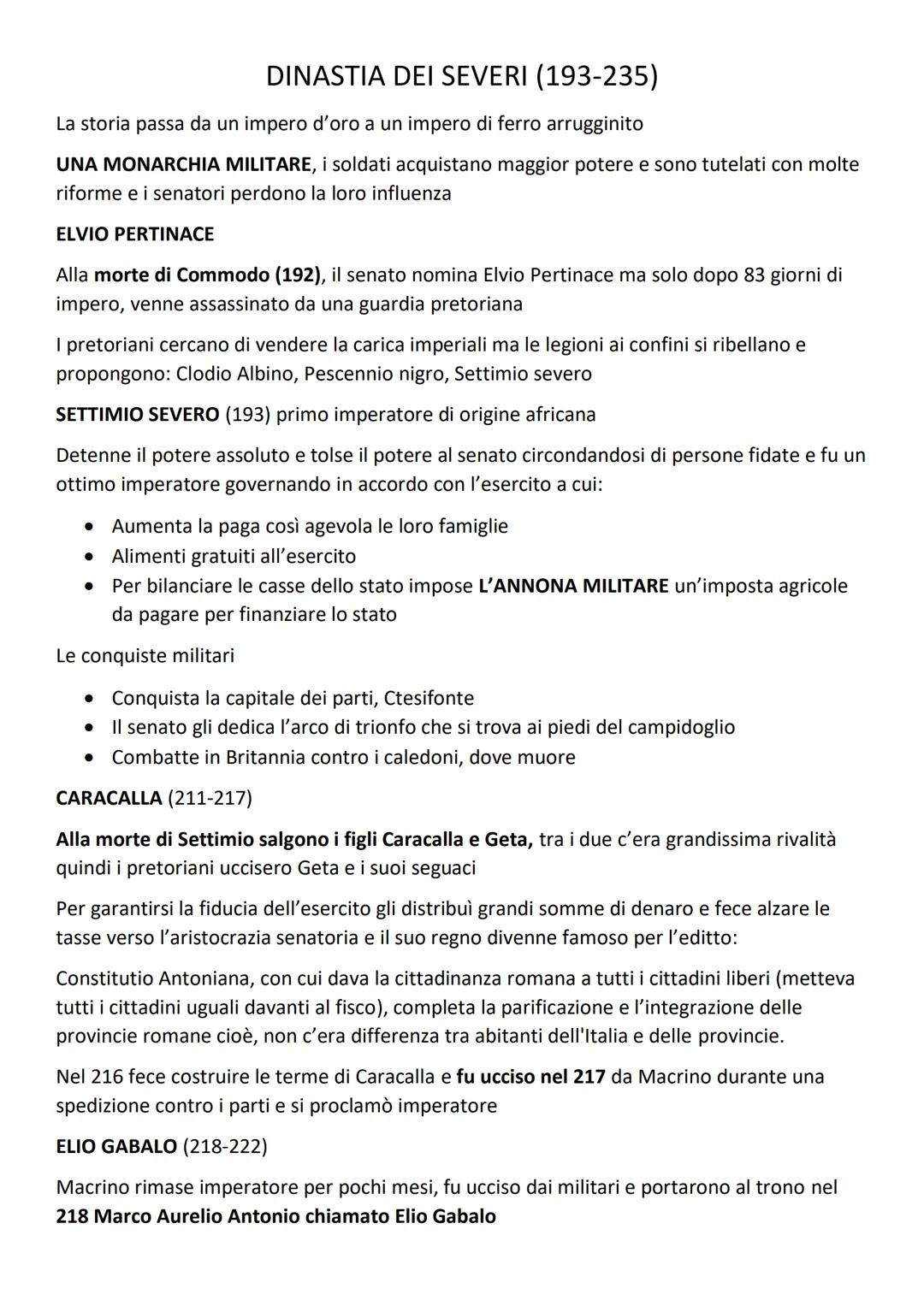 # DINASTIA DEI SEVERI (193-235)

La storia passa da un impero d'oro a un impero di ferro arrugginito

UNA MONARCHIA MILITARE, i soldati acqu