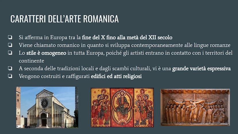 ARTE ROMANICA CARATTERI DELL'ARTE ROMANICA
Si afferma in Europa tra la fine del X fino alla metà del XII secolo
Viene chiamato romanico in q