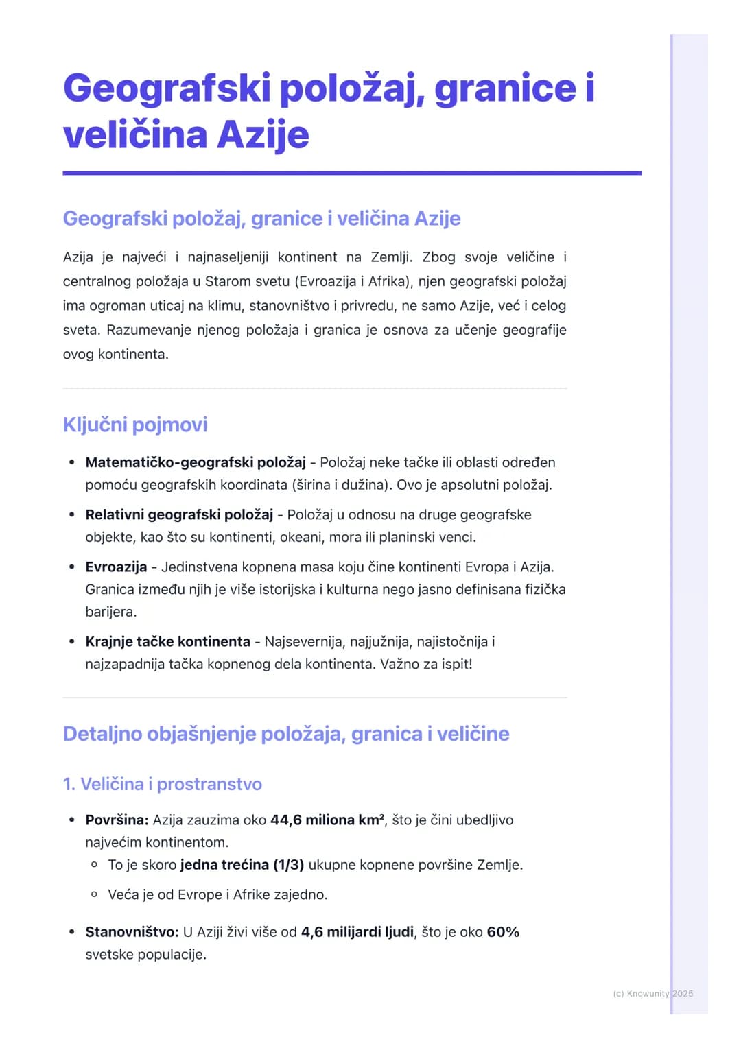 # Geografski položaj, granice i
veličina Azije

Geografski položaj, granice i veličina Azije

Azija je najveći i najnaseljeniji kontinent na