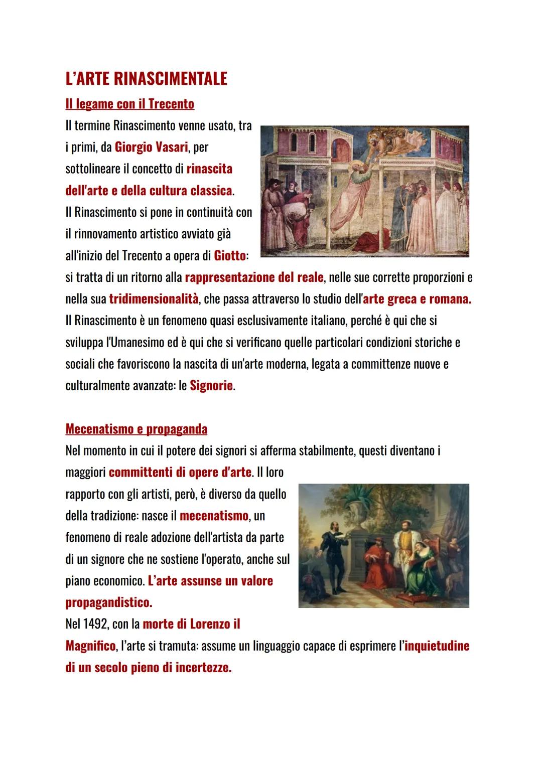# L'ARTE RINASCIMENTALE

## Il legame con il Trecento

Il termine Rinascimento venne usato, tra
i primi, da Giorgio Vasari, per
sottolineare