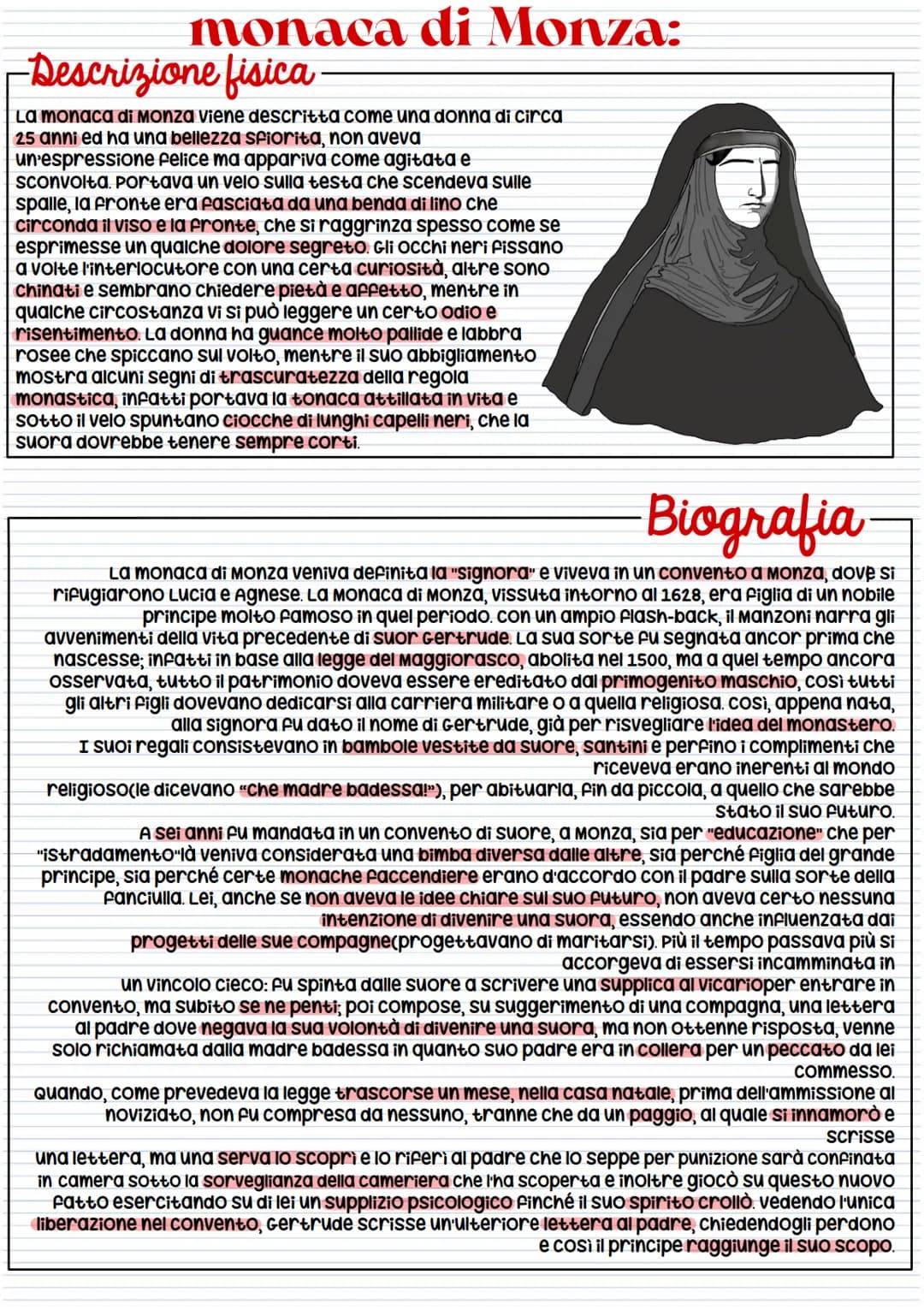 monaca di Monza:
-Descrizione fisica
La monaca di Monza viene descritta come una donna di circa
25 anni ed ha una bellezza sfiorita, non ave