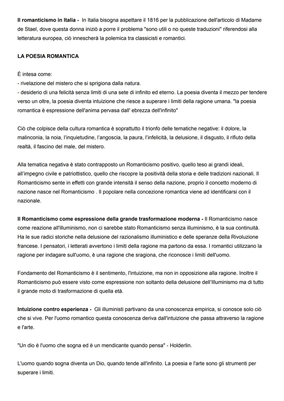 IL ROMANTICISMO EUROPEO: IL RIFIUTO DELLA RAGIONE E
L'IRRAZIONALE
Il Romanticismo è un movimento culturale che comprende tutte le braccia de