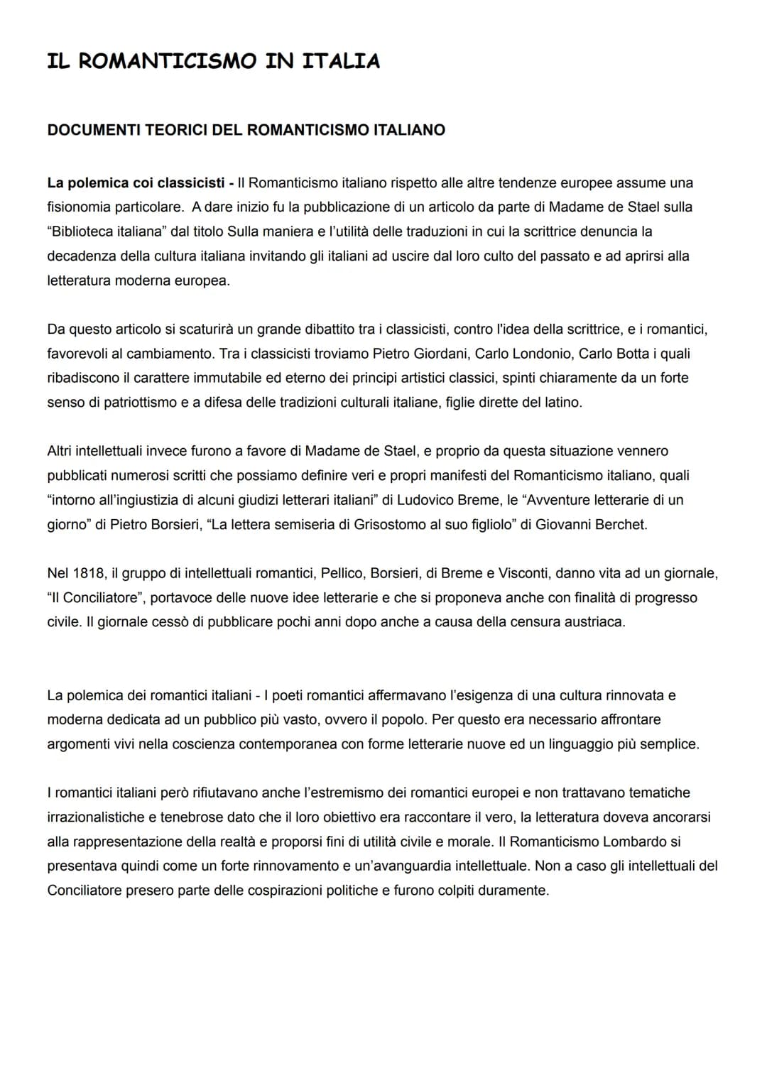 IL ROMANTICISMO EUROPEO: IL RIFIUTO DELLA RAGIONE E
L'IRRAZIONALE
Il Romanticismo è un movimento culturale che comprende tutte le braccia de