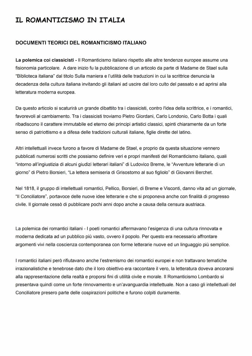 IL ROMANTICISMO EUROPEO: IL RIFIUTO DELLA RAGIONE E
L'IRRAZIONALE
Il Romanticismo è un movimento culturale che comprende tutte le braccia de