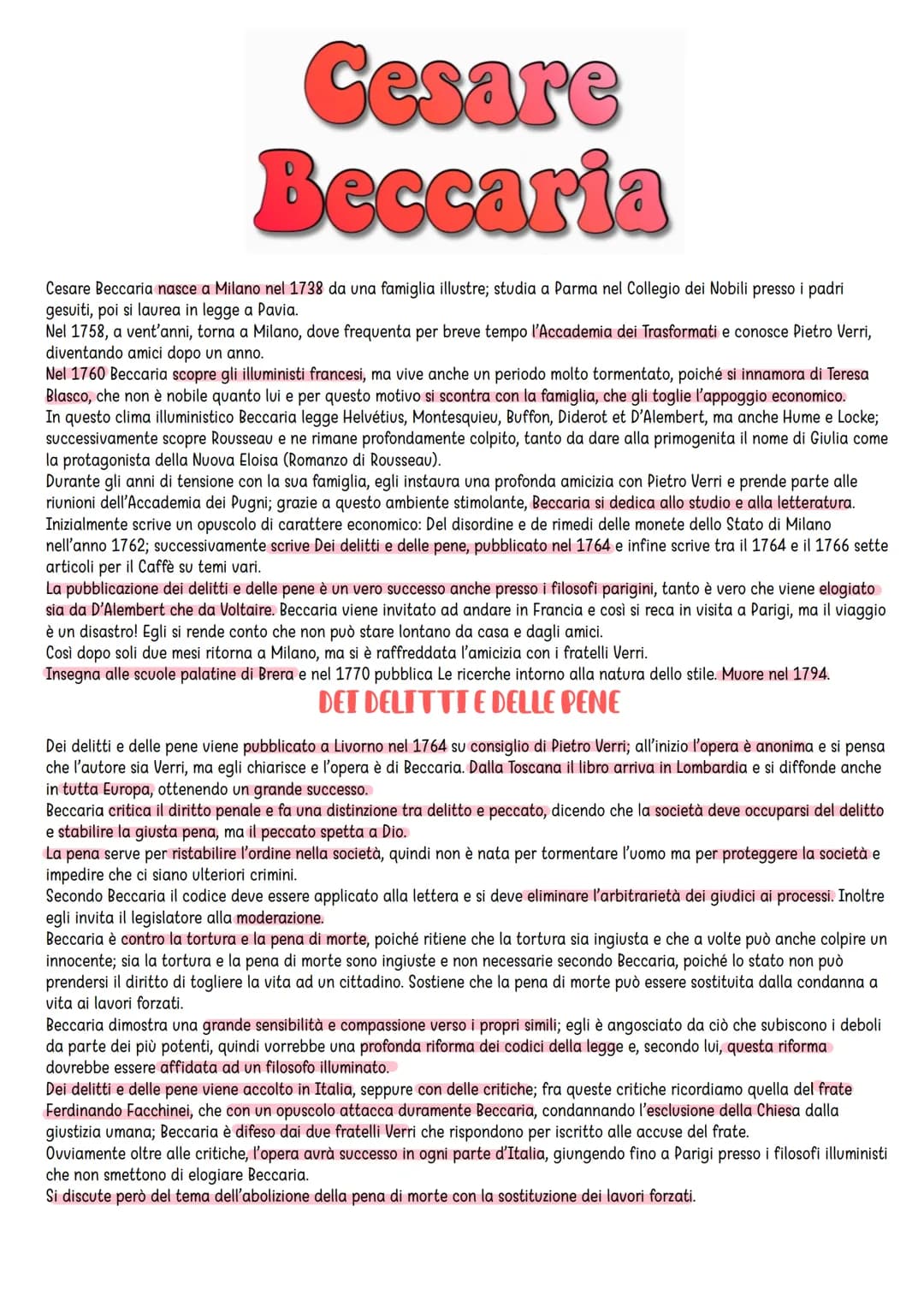 Cesare
Beccaria
Cesare Beccaria nasce a Milano nel 1738 da una famiglia illustre; studia a Parma nel Collegio dei Nobili presso i padri
gesu