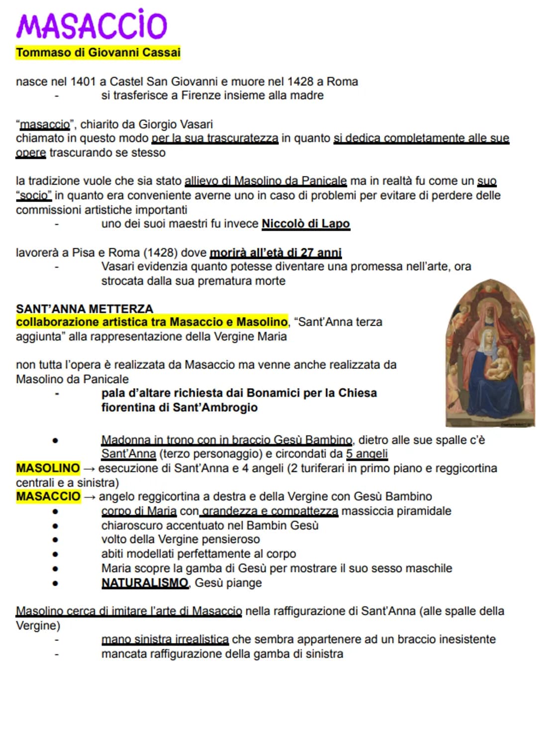 MASACCIO
Tommaso di Giovanni Cassai
nasce nel 1401 a Castel San Giovanni e muore nel 1428 a Roma
si trasferisce a Firenze insieme alla madre