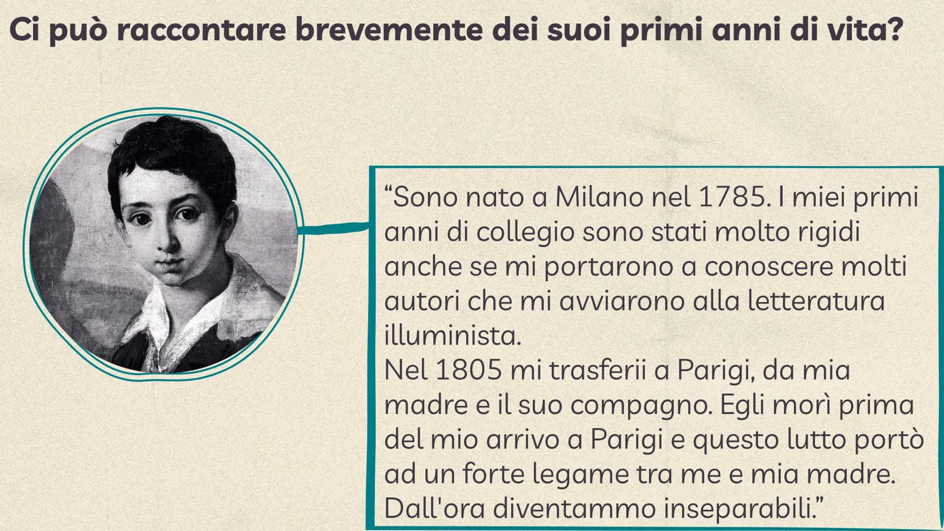 
<p>Salve sig. Manzoni, siamo molto lieti di conoscerla. Dopo aver studiato le vostre opere vorremmo porle alcune domande. E' possibile?</p>