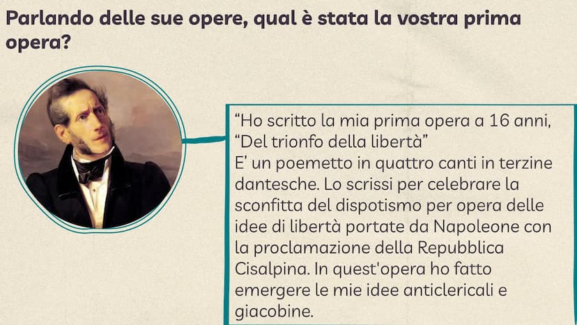 
<p>Salve sig. Manzoni, siamo molto lieti di conoscerla. Dopo aver studiato le vostre opere vorremmo porle alcune domande. E' possibile?</p>