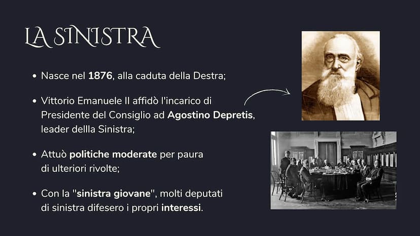 DESTRA E
SINISTRA
STORICA
I GOVERNI DOPO L'UNITÀ
2 LA DESTRA
• Nasce con l'Unità d'Italia del 1861.
Sotto il governo di destra si libera Rom