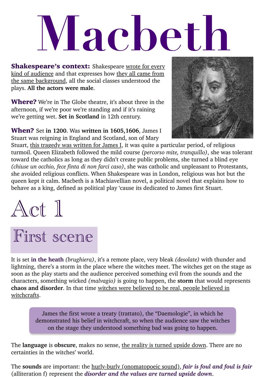 Macbeth
Shakespeare's context: Shakespeare wrote for every
kind of audience and that expresses how they all came from
the same background, a
