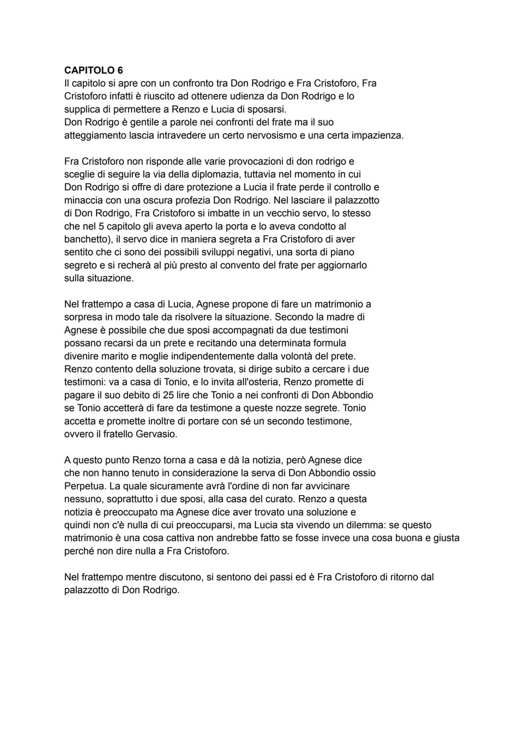 CAPITOLO 6
Il capitolo si apre con un confronto tra Don Rodrigo e Fra Cristoforo, Fra
Cristoforo infatti è riuscito ad ottenere udienza da D