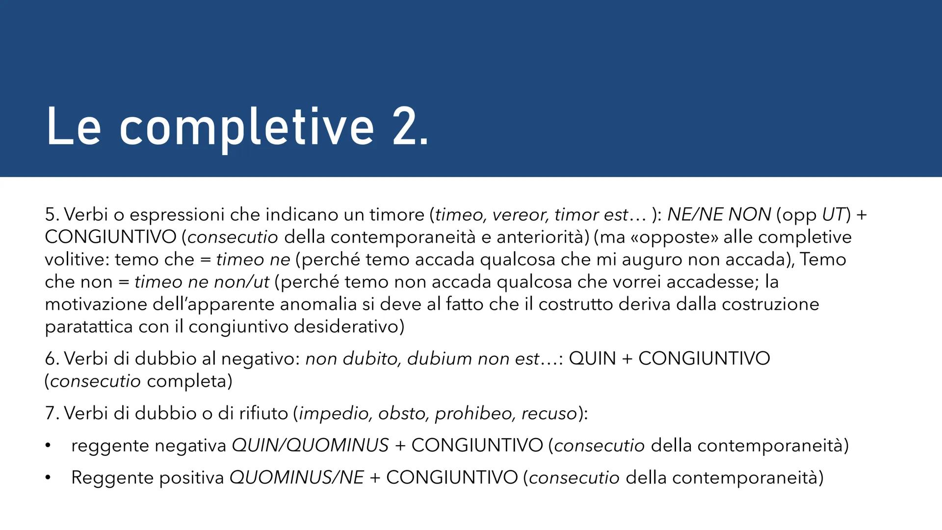  Le subordinate
1. Completive: quelle che servono a completare la reggente con un elemento essenziale:
oggettive (= complemento oggetto), so