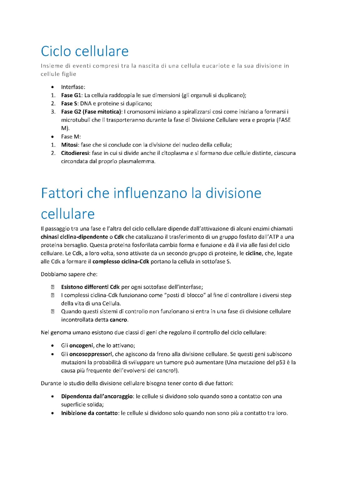 Ciclo Cellulare, mitosi e meiosi