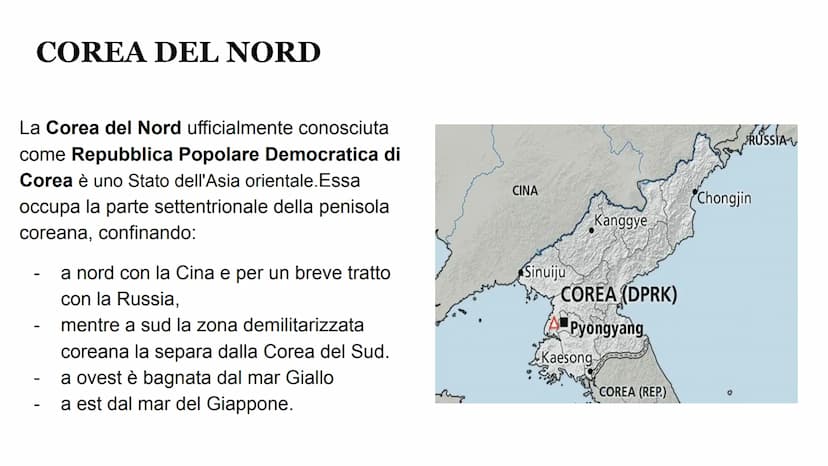 COREA DEL NORD COREA DEL NORD
La Corea del Nord ufficialmente conosciuta
come Repubblica Popolare Democratica di
Corea è uno Stato dell'Asia