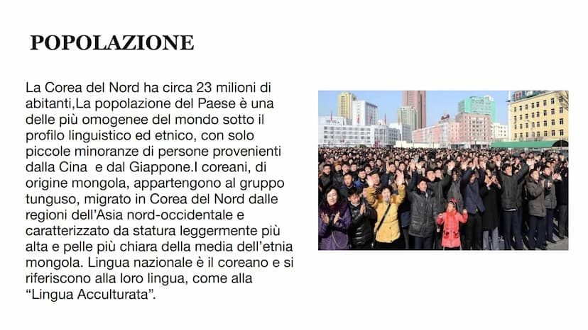 COREA DEL NORD COREA DEL NORD
La Corea del Nord ufficialmente conosciuta
come Repubblica Popolare Democratica di
Corea è uno Stato dell'Asia