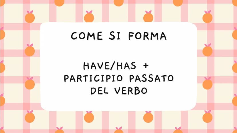 PRESENT
PERFECT |
IL PRESENT PERFECT SI USA PER
DESCRIVERE AVVENIMENTI O
SITUAZIONI CHE SI SONO SVOLTE
NEL PASSATO, MA CHE HANNO
ANCORA QUAL