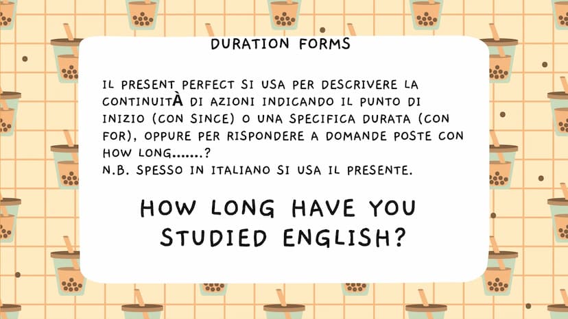 PRESENT
PERFECT |
IL PRESENT PERFECT SI USA PER
DESCRIVERE AVVENIMENTI O
SITUAZIONI CHE SI SONO SVOLTE
NEL PASSATO, MA CHE HANNO
ANCORA QUAL