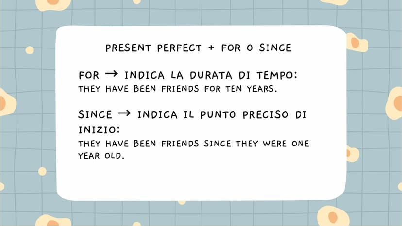 PRESENT
PERFECT |
IL PRESENT PERFECT SI USA PER
DESCRIVERE AVVENIMENTI O
SITUAZIONI CHE SI SONO SVOLTE
NEL PASSATO, MA CHE HANNO
ANCORA QUAL