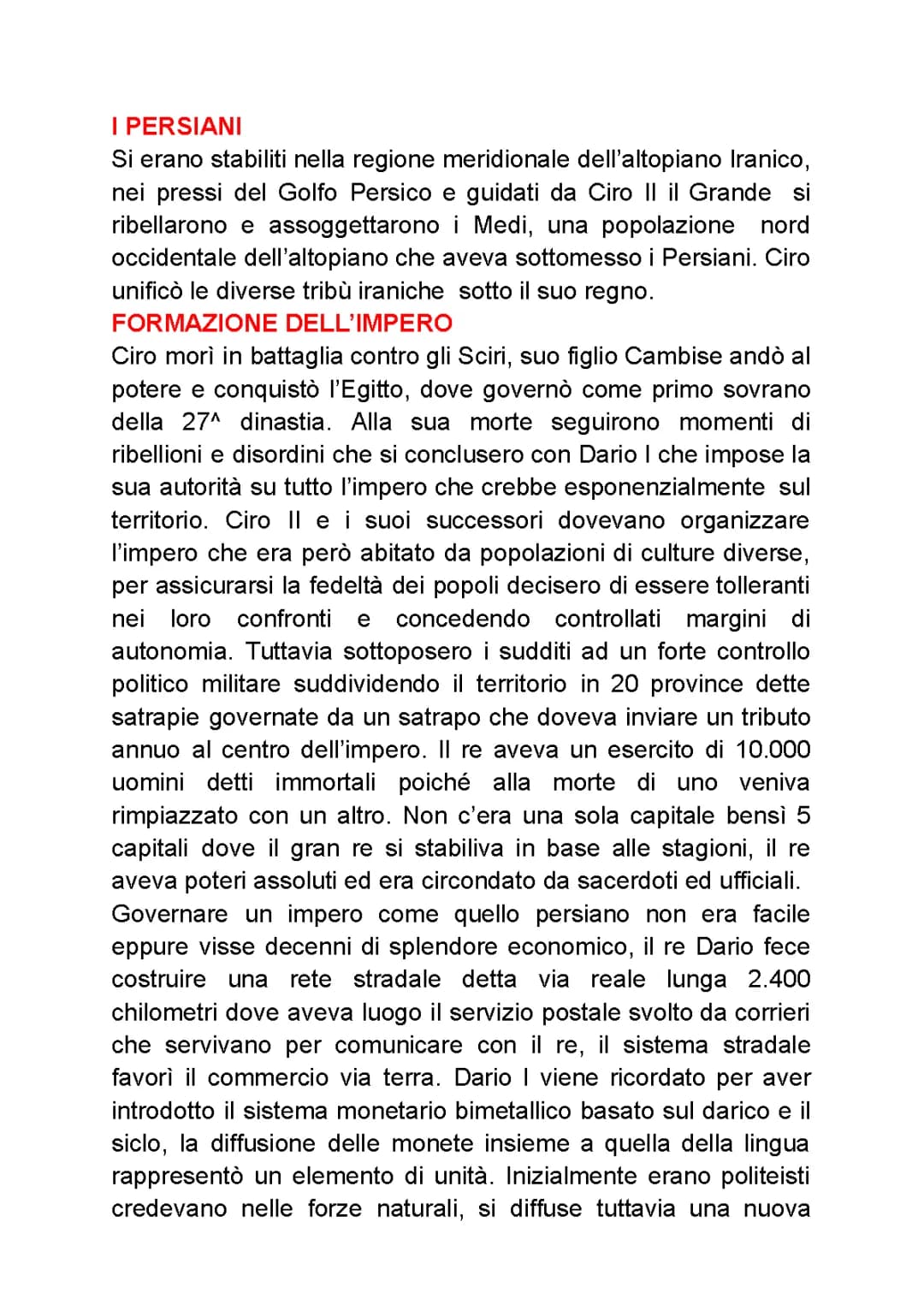 Riassunto sui persiani