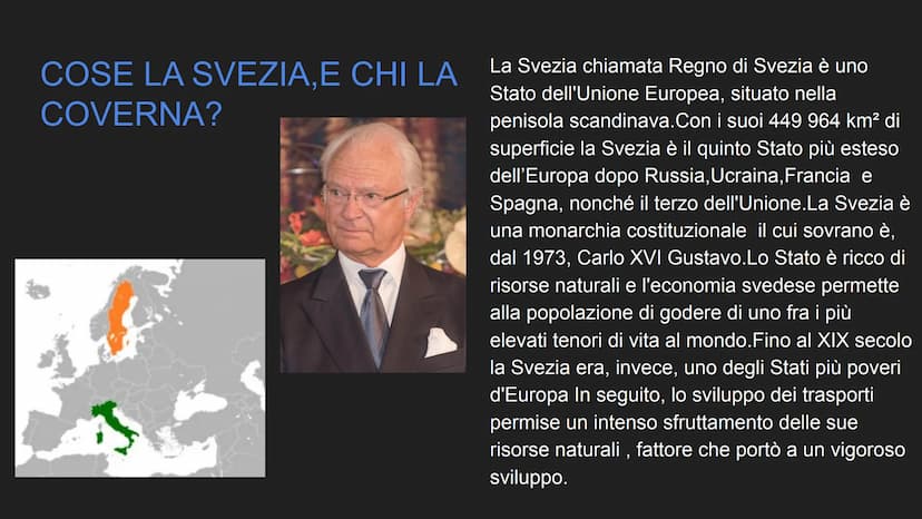 123RF
LA SVEZIA COSE LA SVEZIA, E CHI LA
COVERNA?
La Svezia chiamata Regno di Svezia è uno
Stato dell'Unione Europea, situato nella
penisola