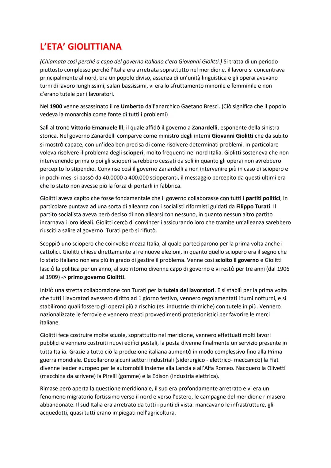 L'ETA' GIOLITTIANA
(Chiamata così perché a capo del governo italiano c'era Giovanni Giolitti.) Si tratta di un periodo
piuttosto complesso p